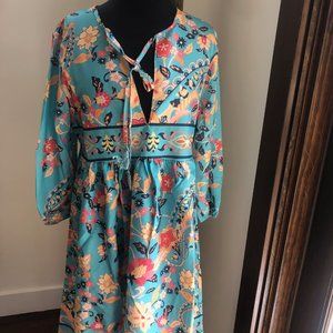 NWT Colorful Floral 3/4 Sleeve Short Dress